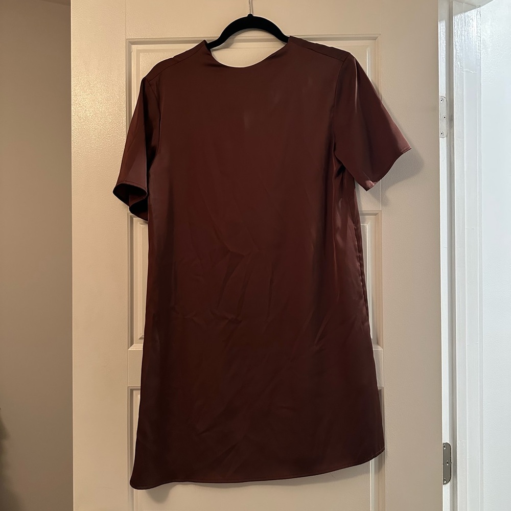 Satin Brown Shift Dress